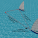 Sailboat showing intended course and leeway effect on actual track in ocean navigation diagram.