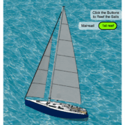 Sailing yacht on open blue water with options to reef mainsail and first reef visible.