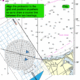 Nautical chart with a protractor aligned for course plotting, showing bearings between two points.