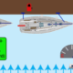 Top view of sailboats maneuvering in a marina with steering instructions and fuel gauge from NauticEd.