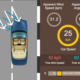 Car showing effects of apparent wind with speeds: 31.2 kph apparent, 10 kph true. Car at 25 kph, angle 16.1 degrees.