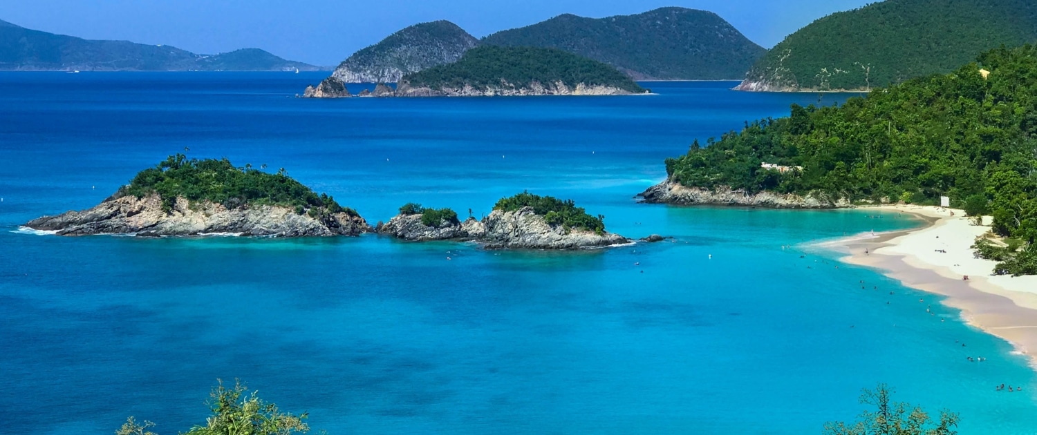 Image of a beautiful sandy beach and blue waters in the US Virgin Islands