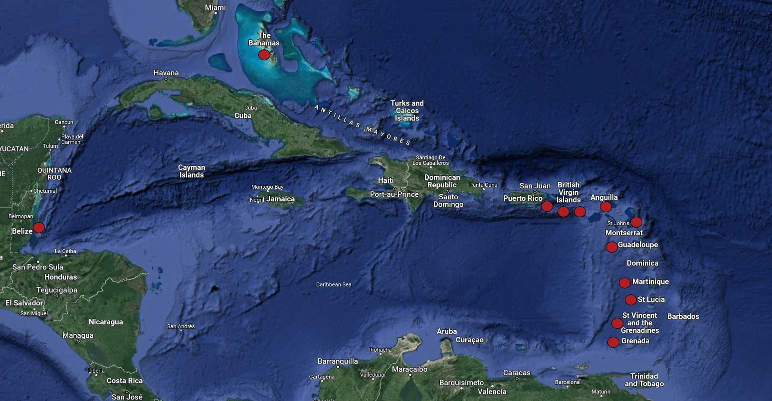 Caribbean Yacht Charter base locations