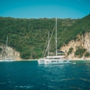 catamaran anchored in tropical destination