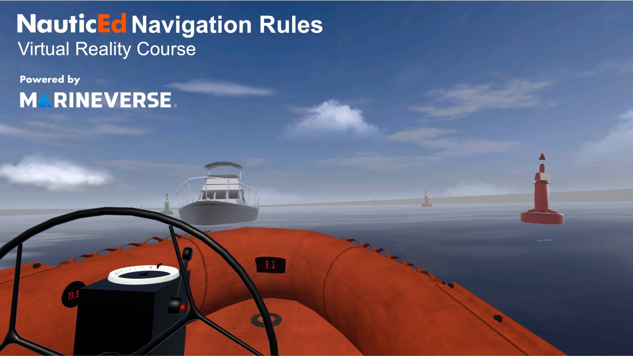 Participants are transported onto a virtual but highly realistic boat where they steer through a navigation obstacle course.