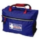 Blue nautical first aid kit with red handles, essential for boating safety and emergency preparedness.