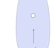 Top view diagram of a sailboat hull showing water flow direction and pressure points for optimized sailing performance.