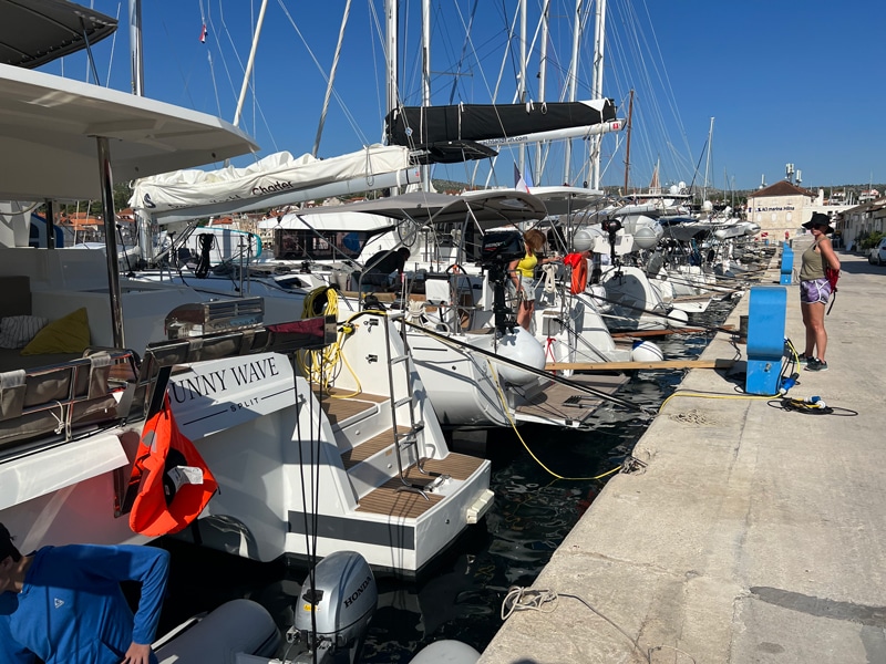 Med mooring boats ont he quay