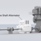 Diagram of a marine propulsion system with inline shaft alternator and propeller, enhancing ship energy efficiency.