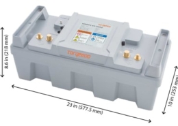 Torqeedo Power 48-5000 lithium battery for electric sailboats, dimensions: 23x10x8.6 (577.5x253x218 mm).