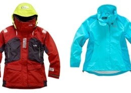 Red and blue waterproof sailing jackets, perfect for marine adventures and protection against harsh weather.