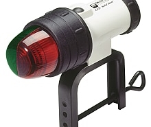 Dual-color LED boat navigation light with red and green lenses, ideal for marine safety and visibility on sailboats.