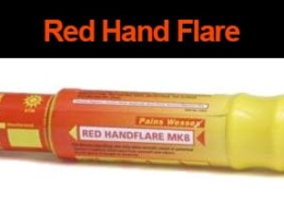 Red hand flare for maritime safety, essential for emergency signaling and distress alerts at sea.