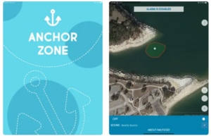 Anchor Zone app interface showcasing anchoring alarm features and coastal navigation tools.