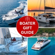 Discover the perfect boater gifts: yachts sailing at sunset and on open seas. Boater Gift Guide.