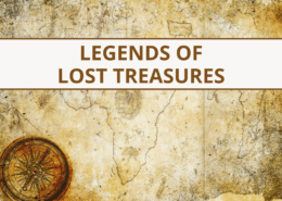 Antique treasure map with compass and Legends of Lost Treasures text, evoking maritime adventure and mystery.