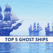 Sailing vessels sail eerily on calm waters, highlighting Top 5 Ghost Ships. Maritime mystery and allure at sea.