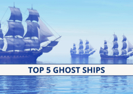 Sailing vessels sail eerily on calm waters, highlighting Top 5 Ghost Ships. Maritime mystery and allure at sea.