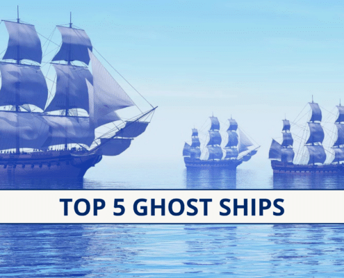 Sailing vessels sail eerily on calm waters, highlighting Top 5 Ghost Ships. Maritime mystery and allure at sea.