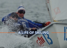 Sailors in action, navigating through waves in a dynamic sailing competition, showcasing sailing prowess. Meet Sailing Instructor Patrick Scollard