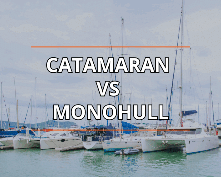 Catamaran vs Monohull: A Real-World Comparison for Cruisers Catamaran and monohull sailboats docked; text Catamaran vs Monohull overlaid, highlighting sailing choice options.