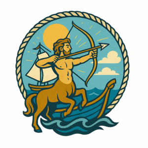 Centaur archer on a ship sailing under the sun, embodying adventure and nautical strength.