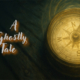 Vintage compass on aged wood, next to 'A Ghostly Tale' text, evoking mystery and nautical adventure.
