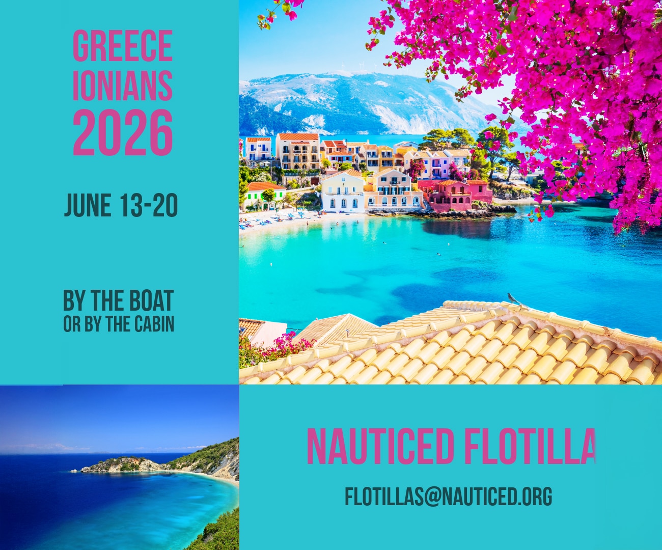 Greece Ionian sailing adventure 2026, June 13-20. Explore by boat or cabin with Nauticed Flotilla.