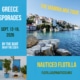 Explore Greece's Sporades on a Mamma Mia sailing tour, Sept 2026. Join Nauticed Flotilla. Rocks, sea, and charming village view.