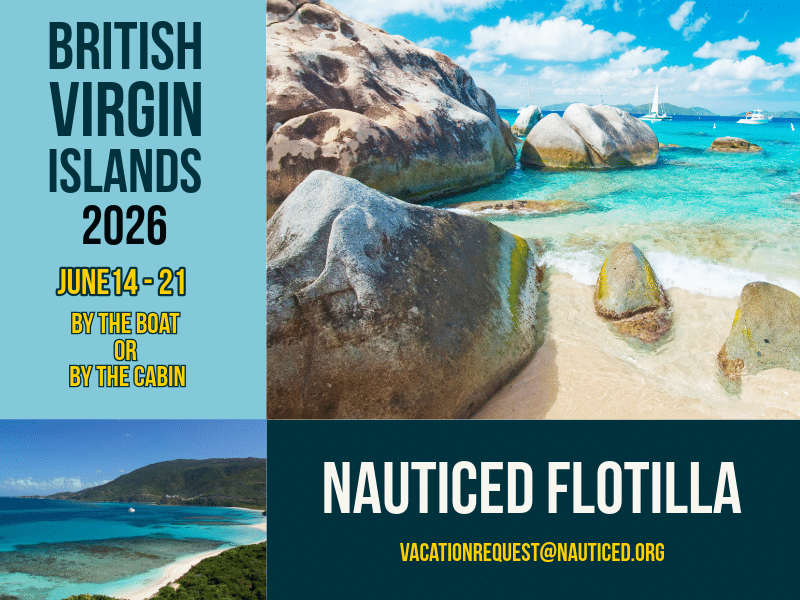 Join Nauticed flotilla in British Virgin Islands, June 14-21, 2026. Sail by the boat or cabin. Stunning beaches await!
