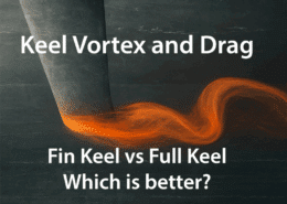 Illustration of keel vortex and drag comparison: Fin Keel vs Full Keel, analyzing performance differences.