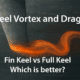 Illustration of keel vortex and drag comparison: Fin Keel vs Full Keel, analyzing performance differences.