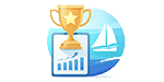 Trophy with chart and sailboat icon, symbolizing success in sailing analytics and performance optimization.
