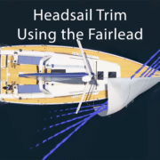 Headsail-Trim Top view of a sailboat showing headsail trim using the fairlead for optimal sailing performance.