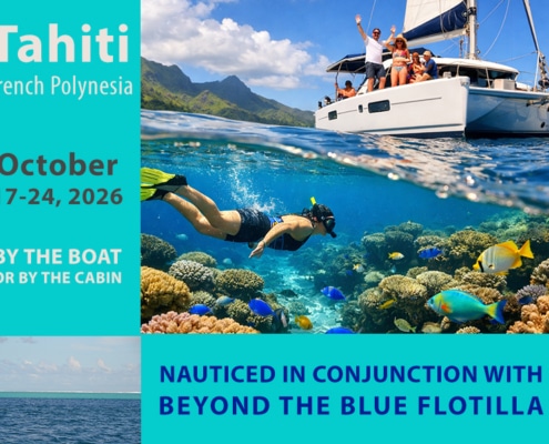 Snorkeling in vibrant Tahiti waters with a sailboat in the background, perfect for adventure enthusiasts.