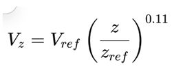 Wind speed formula for height adjustment: Vz = Vref(z/zref)^0.11, essential for sailing performance calculations.