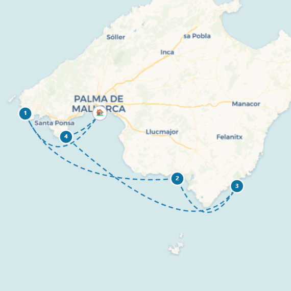 bd05-sailing-route-900x600-mallorca Sailing route map from Palma de Mallorca, featuring waypoints along the coast, ideal for nautical adventures.
