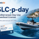 Powerboat on Mediterranean coast promoting NauticEd SLC-p-day license for vessels up to 30 ft.