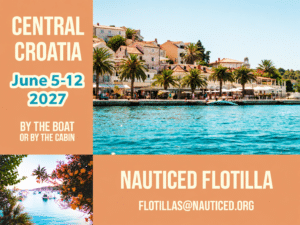 Sailing adventure in Central Croatia, June 5-12, 2027. Nauticed Flotilla trip details and contact on display.
