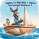Donkey sailing with worried captain, humorous take on emotional intelligence at sea, cartoon style.
