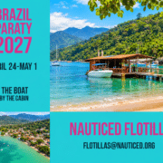Brazil Paraty 2027 Flotilla Poster Sailing adventure in Paraty, Brazil 2027. Explore vibrant beaches, lush landscapes, and flotilla fun. April 24-May 1.
