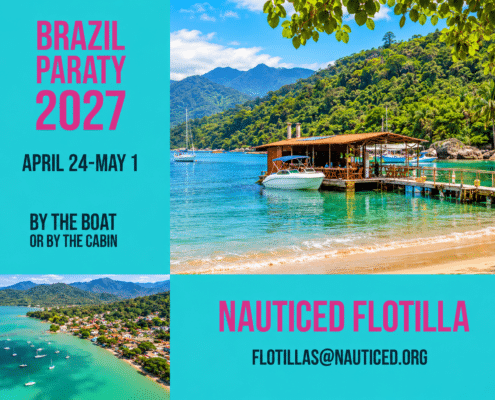 Sailing adventure in Paraty, Brazil 2027. Explore vibrant beaches, lush landscapes, and flotilla fun. April 24-May 1.
